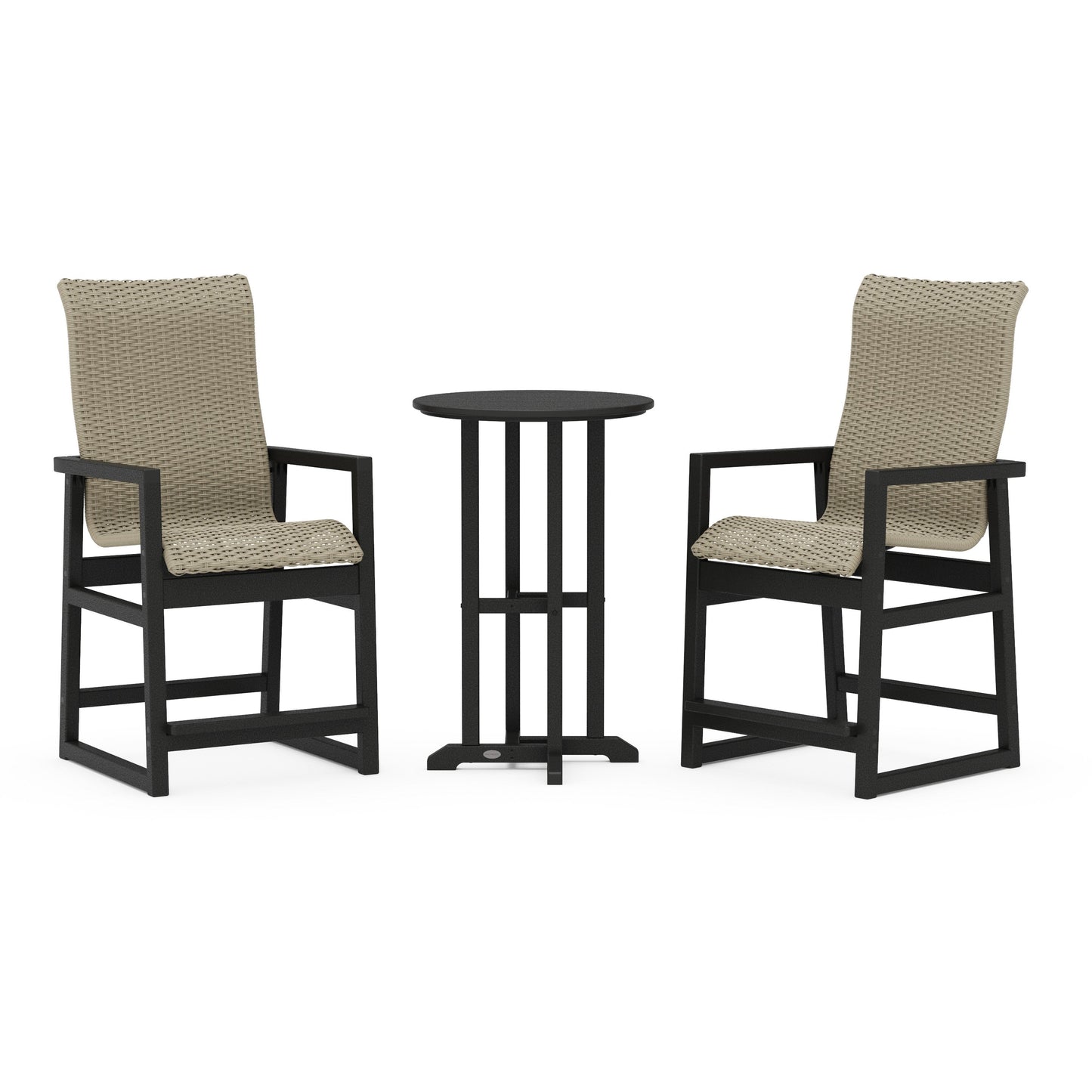 POLYWOOD EDGE Woven Highback 3-Piece Farmhouse Counter Set — Black / Dune Grass