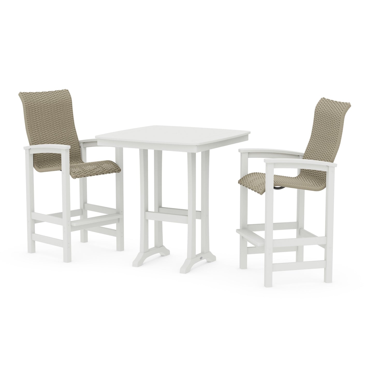 POLYWOOD Coastal Woven High-Back 3-Piece Bar Set — White / Dune Grass