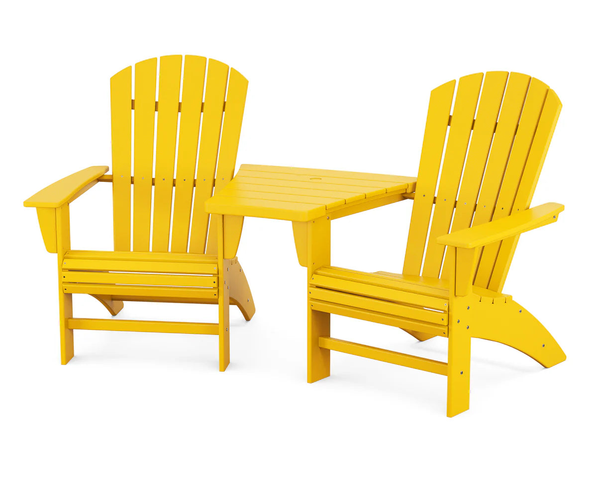 POLYWOOD Nautical 3-Piece Curveback Adirondack Set with Angled Connecting Table FREE SHIPPING