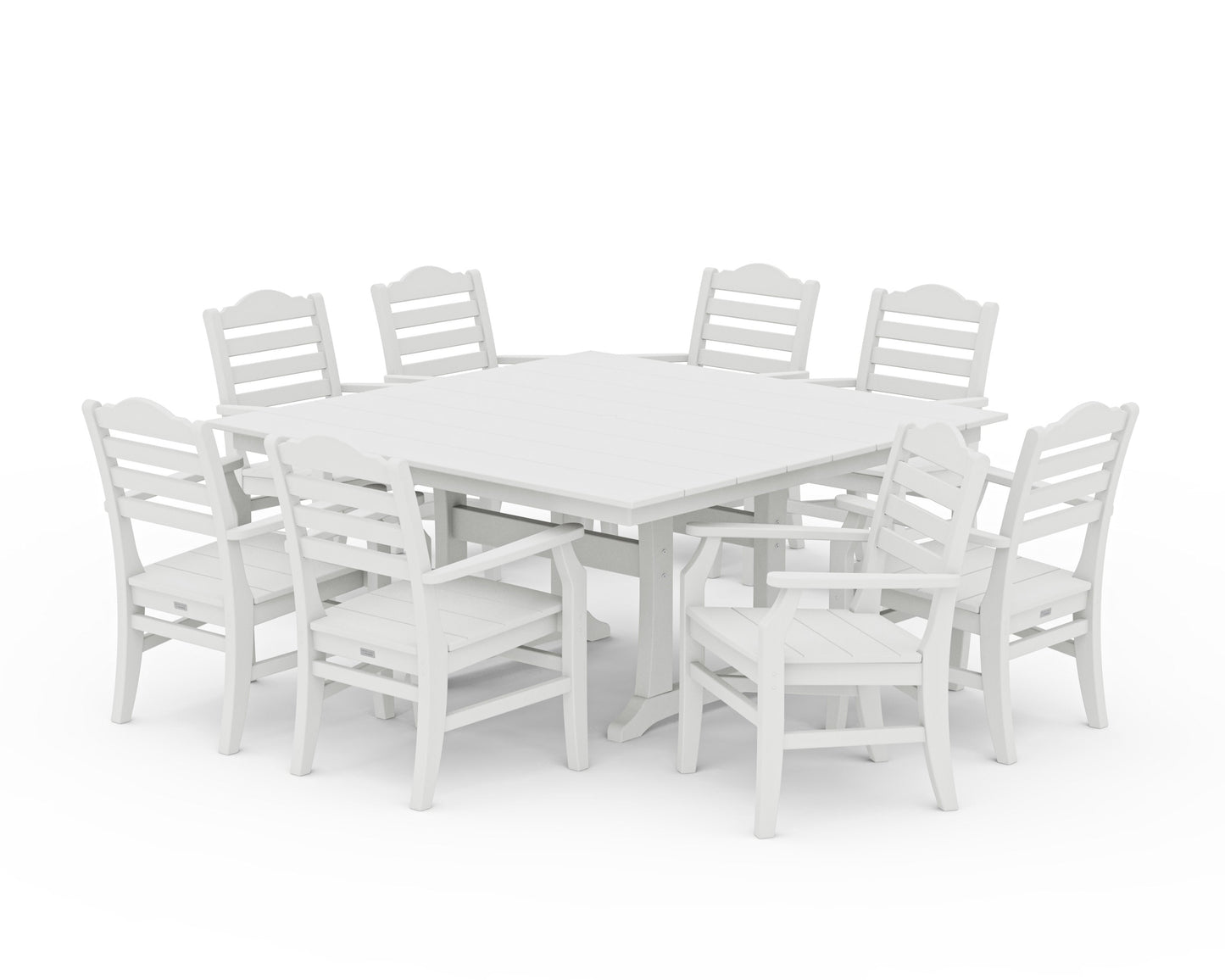 POLYWOOD Savannah 9-Piece Square Farmhouse Dining Set with Trestle Legs — Vintage White