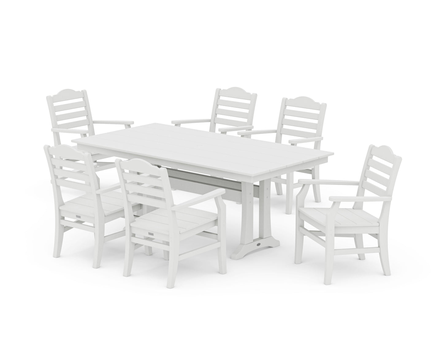 POLYWOOD Savannah Arm Chair 7-Piece Farmhouse Dining Set with Trestle Legs — Vintage White