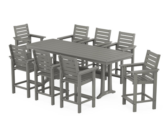POLYWOOD Captain 9-Piece Counter Set with Trestle Legs — Slate Grey