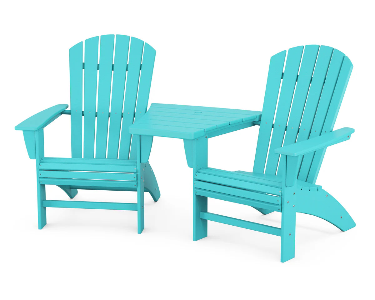 POLYWOOD Nautical 3-Piece Curveback Adirondack Set with Angled Connecting Table FREE SHIPPING