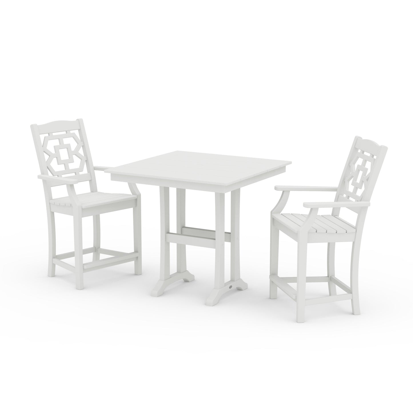 POLYWOOD Chinoiserie 3-Piece Farmhouse Counter Set with Trestle Legs — Vintage White