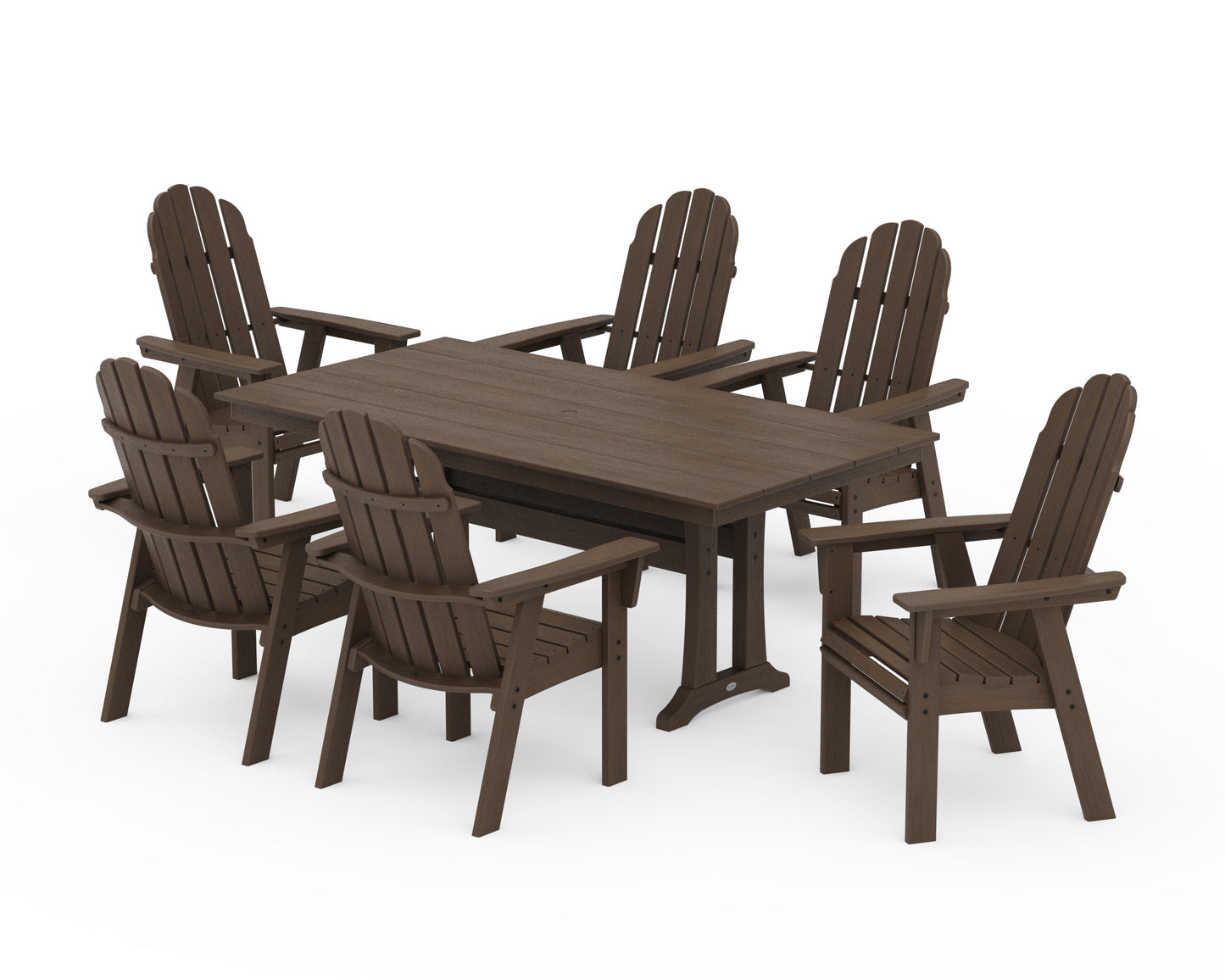 POLYWOOD Vineyard Curveback Adirondack Chair 7-Piece Farmhouse Dining Set with Trestle Legs — Kona