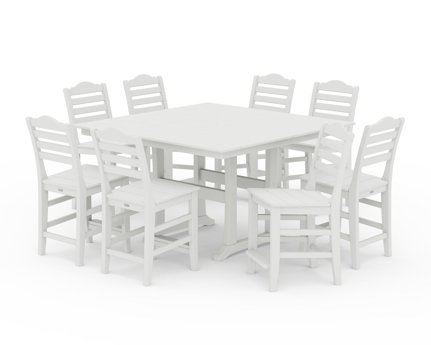 POLYWOOD Savannah Side Chair 9-Piece Square Farmhouse Counter Set with Trestle Legs — Vintage White