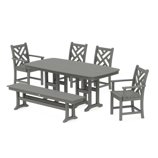 POLYWOOD Chippendale 6-Piece Dining Set with Bench — Slate Grey