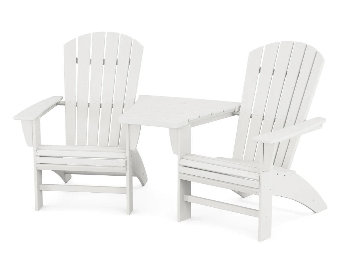 POLYWOOD Nautical 3-Piece Curveback Adirondack Set with Angled Connecting Table FREE SHIPPING