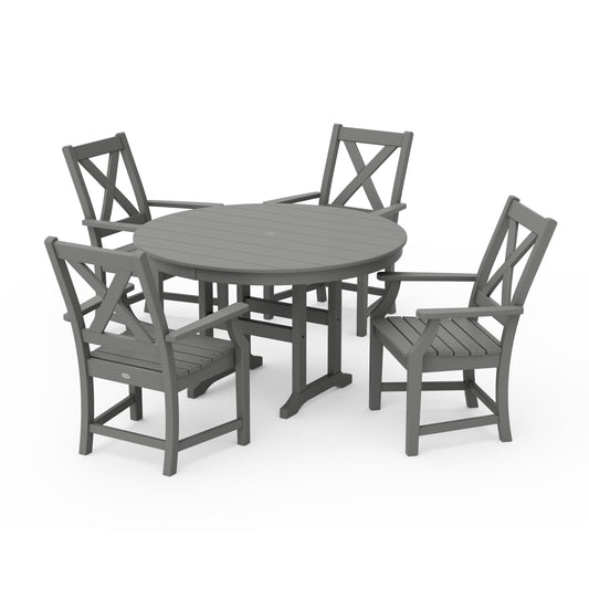 POLYWOOD Braxton 5-Piece Round Farmhouse Dining Set — Slate Grey