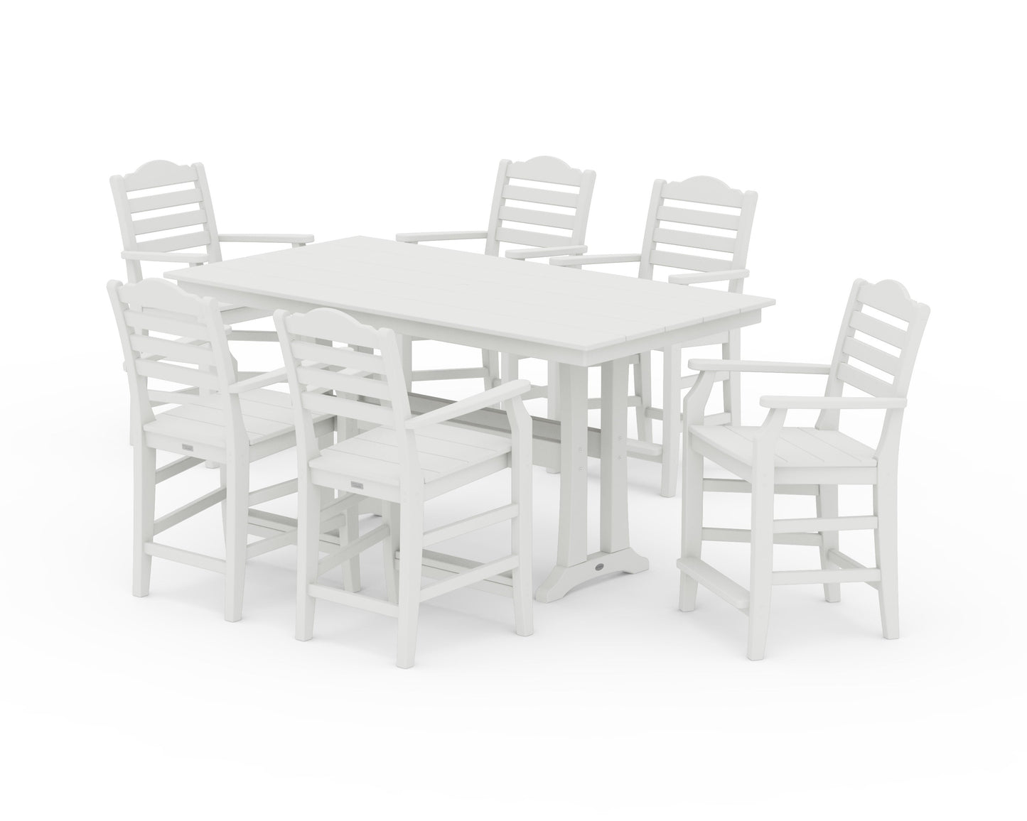 POLYWOOD Savannah Arm Chair 7-Piece Farmhouse Counter Set with Trestle Legs — Vintage White