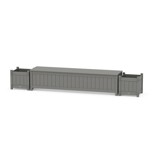 POLYWOOD 72" Vineyard Straight Planter Storage Bench Set — Slate Grey