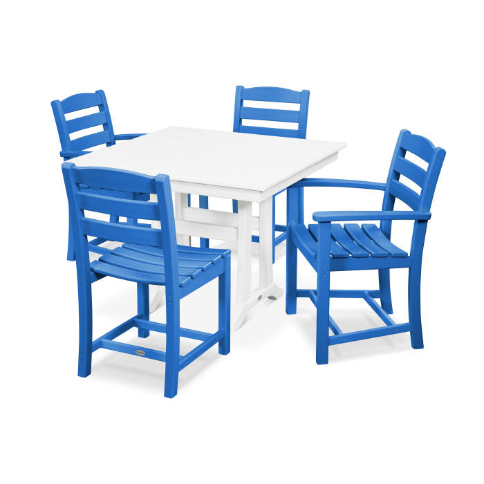 POLYWOOD La Casa Café 5-Piece Farmhouse Dining Set with Trestle Legs/2 Side Chairs + 2 Arm Chairs + Square Dining Table FREE SHIPPING