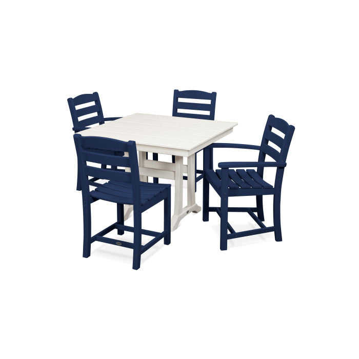 POLYWOOD La Casa Café 5-Piece Farmhouse Dining Set with Trestle Legs/2 Side Chairs + 2 Arm Chairs + Square Dining Table FREE SHIPPING