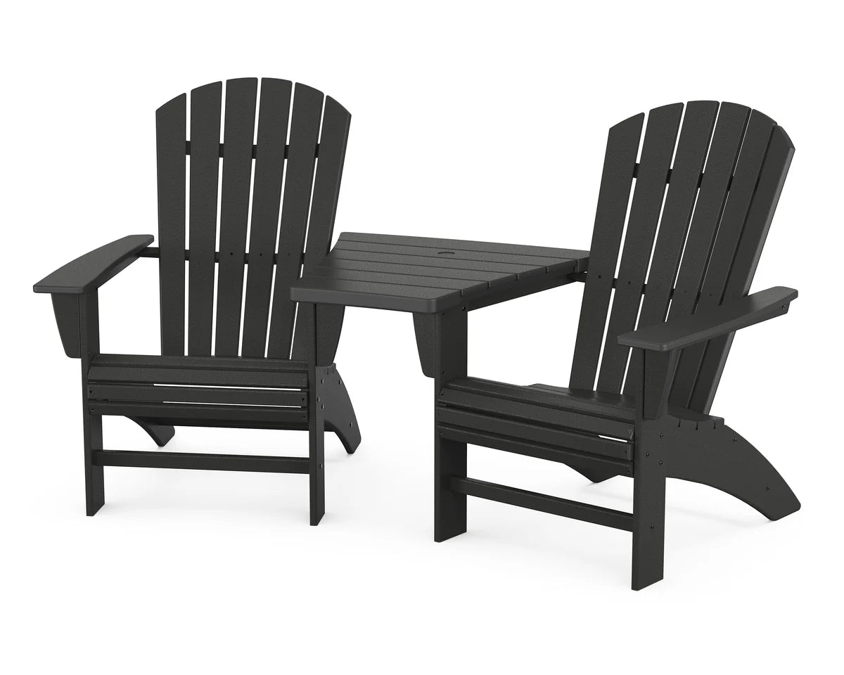 POLYWOOD Nautical 3-Piece Curveback Adirondack Set with Angled Connecting Table FREE SHIPPING