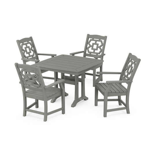 POLYWOOD Chinoiserie 5-Piece Dining Set with Trestle Legs — Slate Grey