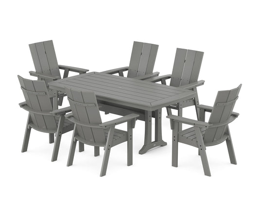 POLYWOOD Modern Curveback Adirondack 7-Piece Dining Set with Trestle Legs — Slate Grey