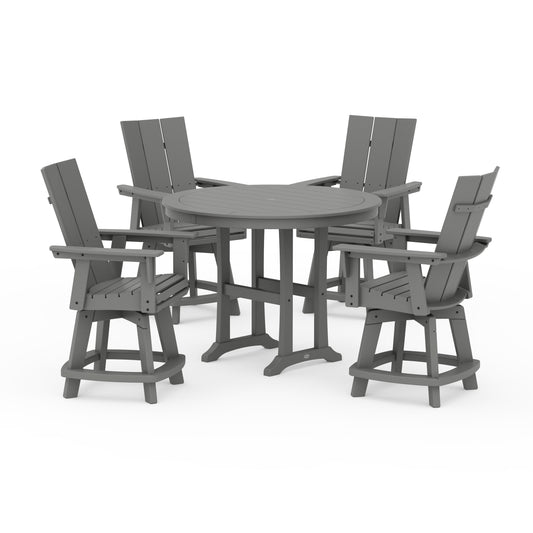 POLYWOOD 5-Piece Modern Swivel Counter Set — Slate Grey
