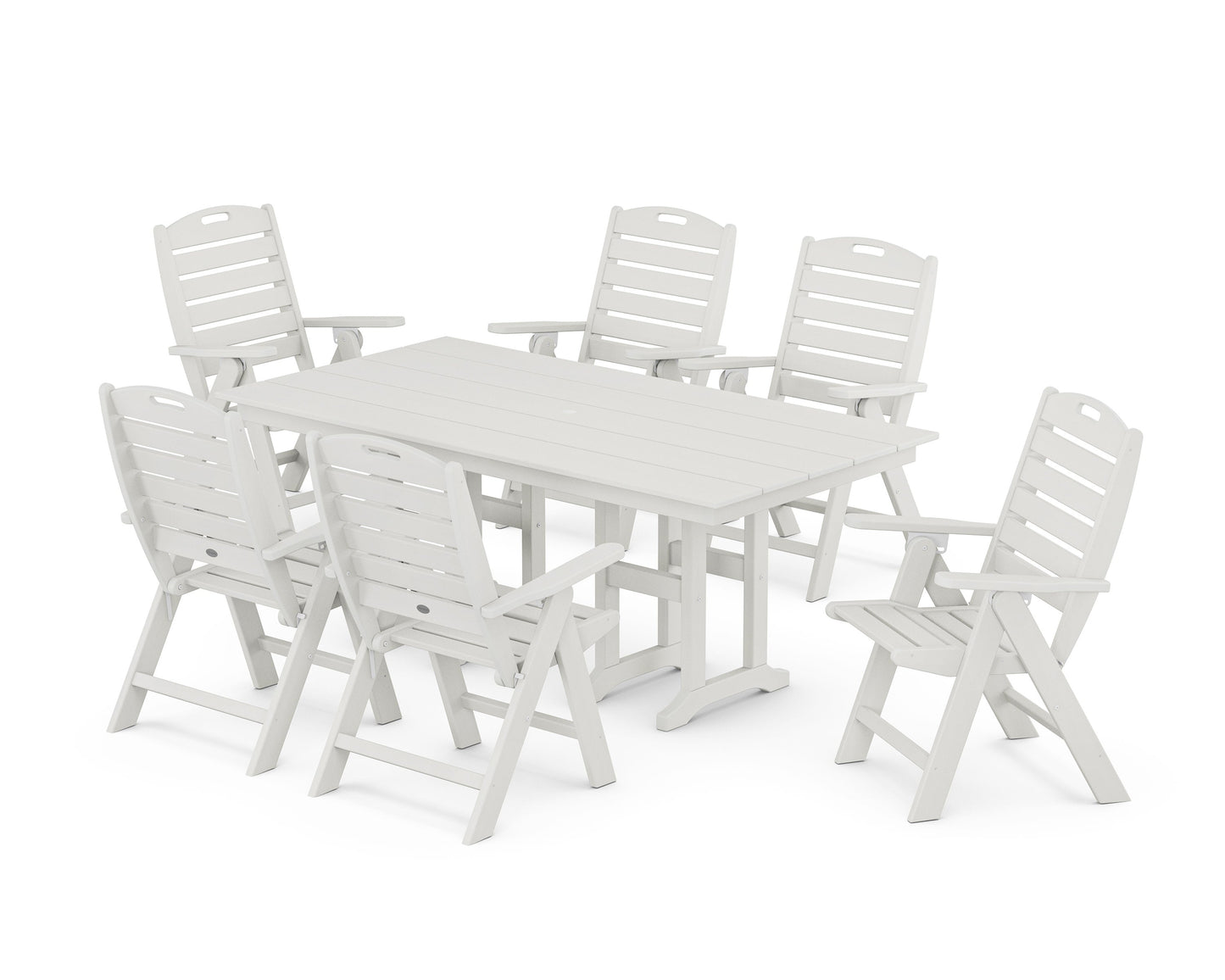 POLYWOOD Nautical Highback 7-Piece Farmhouse Dining Set — Vintage White