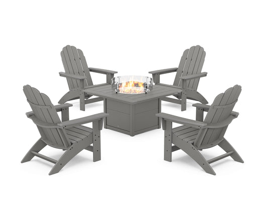 POLYWOOD 5-Piece Vineyard Grand Adirondack Conversation Set with Fire Pit Table — Slate Grey