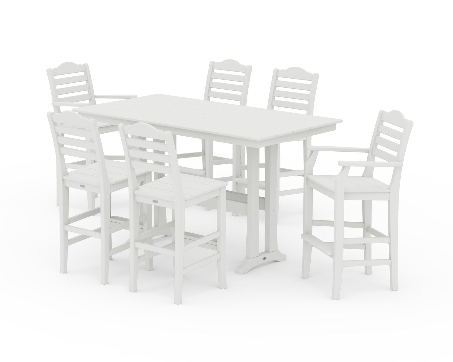 POLYWOOD Savannah 7-Piece Farmhouse Bar Set with Trestle Legs — Vintage White