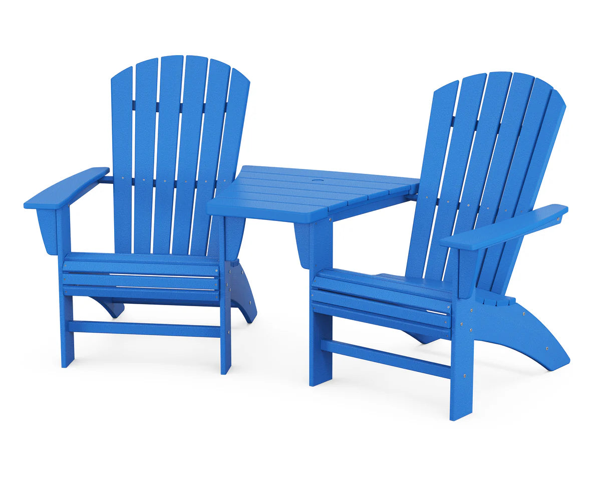 POLYWOOD Nautical 3-Piece Curveback Adirondack Set with Angled Connecting Table FREE SHIPPING