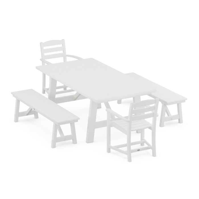 Polywood - La Casa Cafe 5-Piece Rustic Farmhouse Dining Set with Benches - FREE SHIPPING