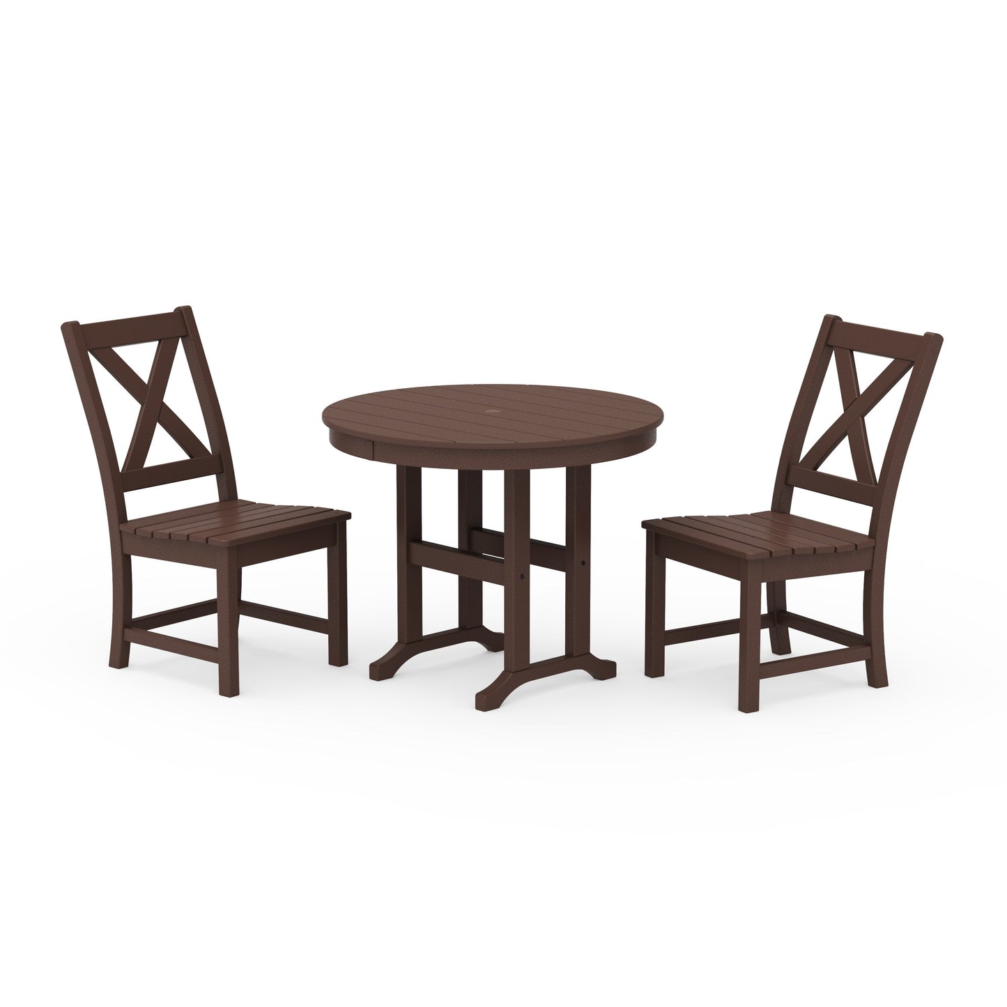 POLYWOOD Braxton Side Chair 3-Piece Round Dining Set — Mahogany