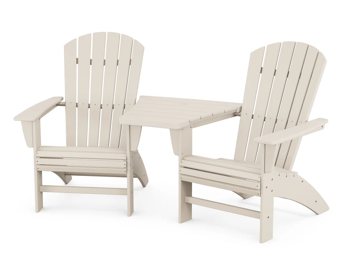 POLYWOOD Nautical 3-Piece Curveback Adirondack Set with Angled Connecting Table FREE SHIPPING