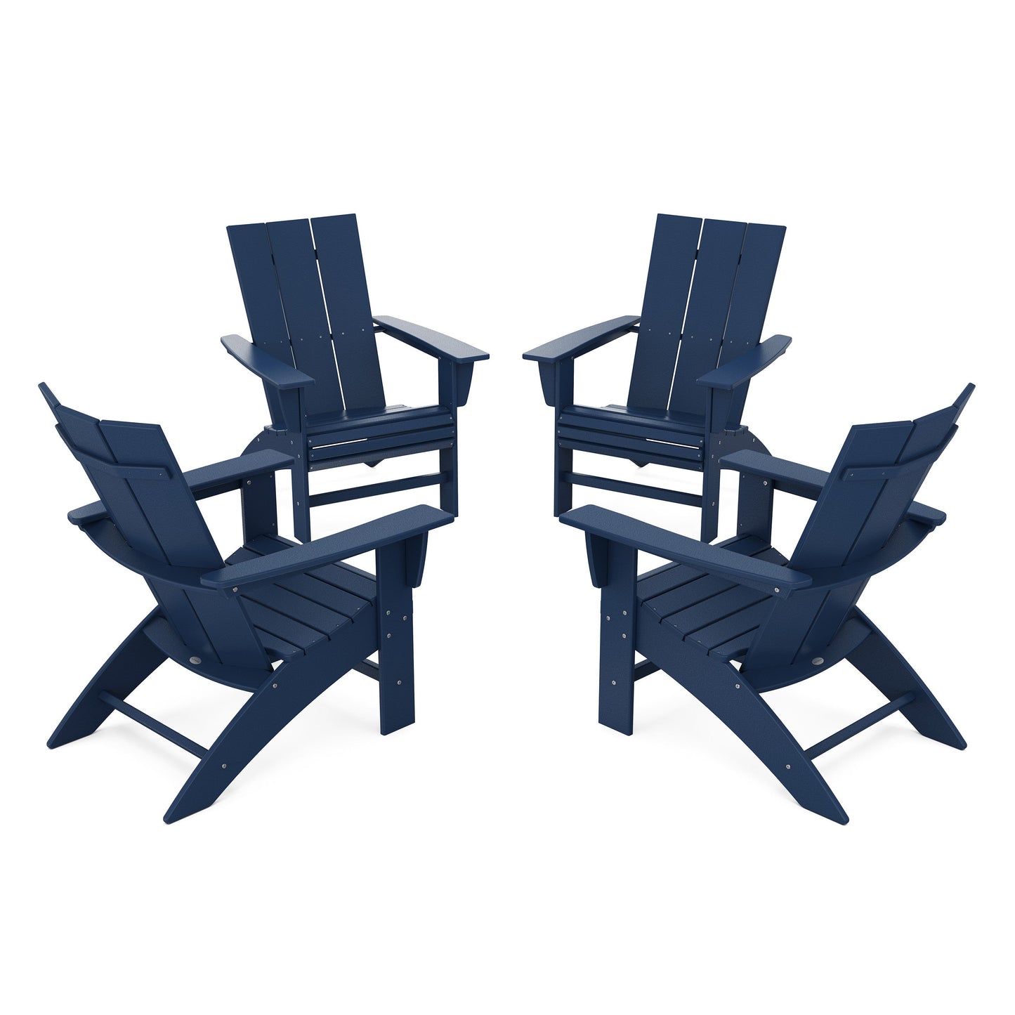 POLYWOOD 4-Piece Modern Curveback Adirondack Conversation Set — Navy