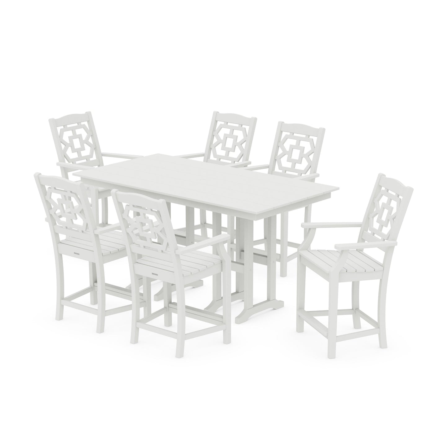 POLYWOOD Chinoiserie Arm Chair 7-Piece Farmhouse Counter Set — Vintage White