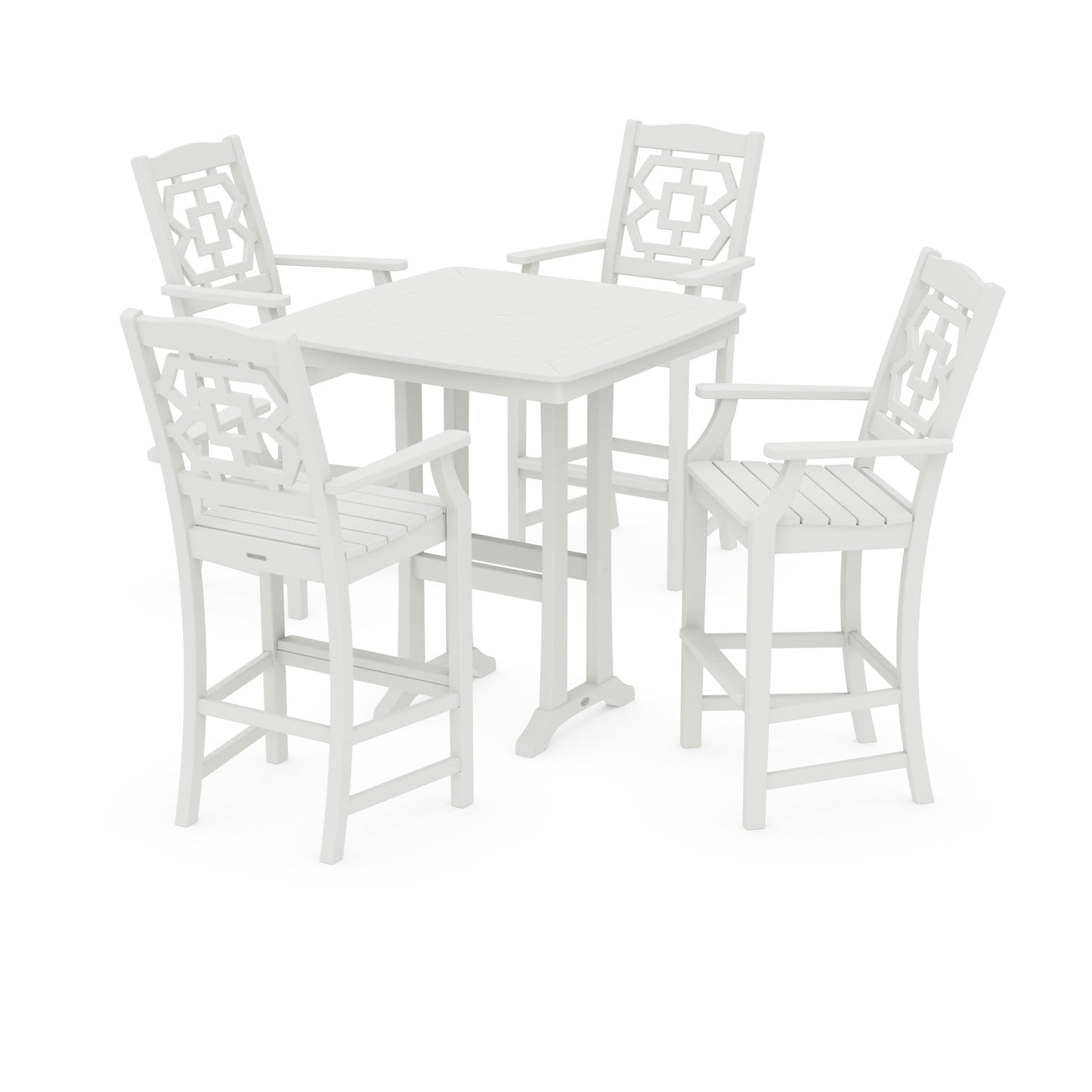 POLYWOOD Chinoiserie 5-Piece Bar Set with Trestle Legs — Vintage White