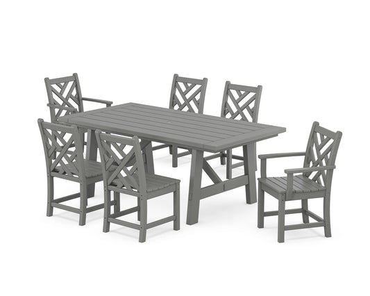 POLYWOOD Chippendale 7-Piece Rustic Farmhouse Dining Set — Slate Grey