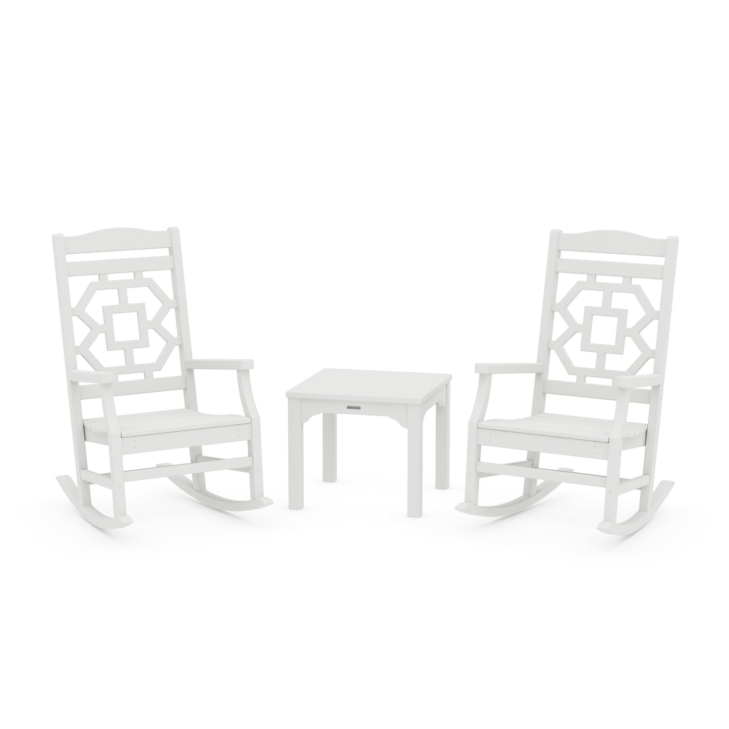 POLYWOOD Chinoiserie 3-Piece Rocking Chair Set — Vintage White