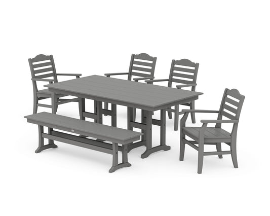 POLYWOOD Savannah 6-Piece Farmhouse Dining Set with Bench — Slate Grey