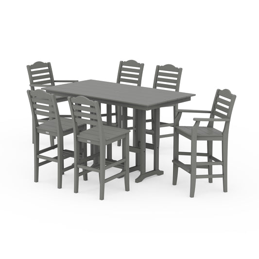 POLYWOOD Savannah 7-Piece Farmhouse Bar Set — Slate Grey
