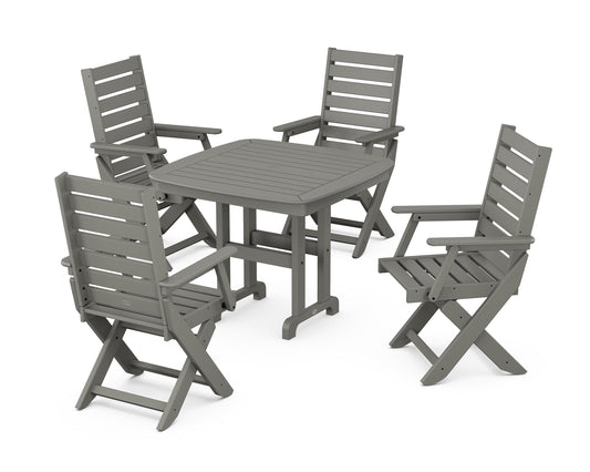 POLYWOOD Captain Folding Chair 5-Piece Dining Set — Slate Grey