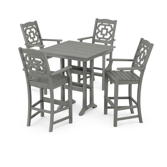 POLYWOOD Chinoiserie 5-Piece Farmhouse Bar Set with Trestle Legs — Slate Grey