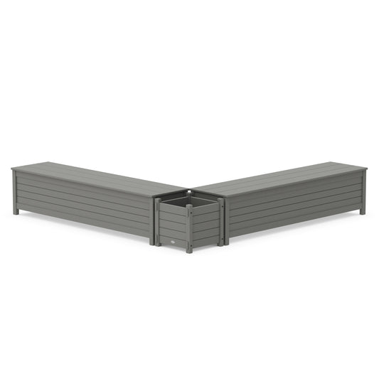 POLYWOOD 72" Nautical L- Shaped Planter Storage Bench Set — Slate Grey