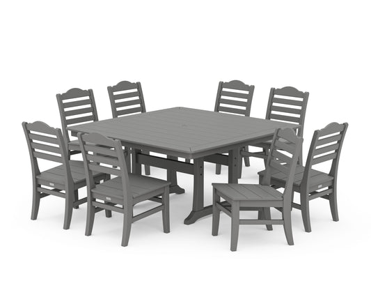 POLYWOOD Savannah Side Chair 9-Piece Square Dining Set with Trestle Legs — Slate Grey
