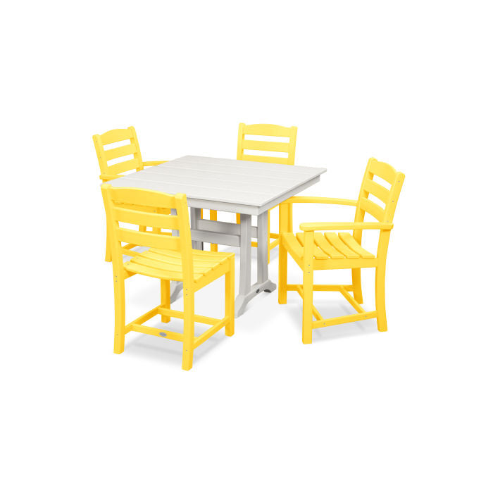POLYWOOD La Casa Café 5-Piece Farmhouse Dining Set with Trestle Legs/2 Side Chairs + 2 Arm Chairs + Square Dining Table FREE SHIPPING