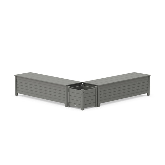 POLYWOOD 60" Nautical L- Shaped Planter Storage Bench Set — Slate Grey
