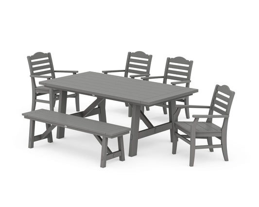 POLYWOOD Savannah 6-Piece Rustic Farmhouse Dining Set with Bench — Slate Grey