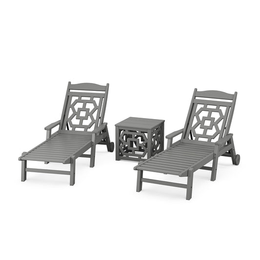 POLYWOOD Chinoiserie 3-Piece Chaise Set — Slate Grey
