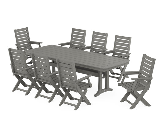 POLYWOOD Captain 9-Piece Dining Set with Trestle Legs — Slate Grey