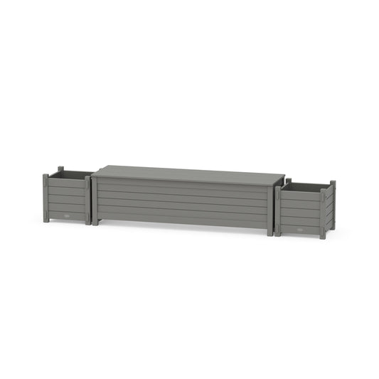 POLYWOOD 60" Nautical Straight Planter Storage Bench Set — Slate Grey