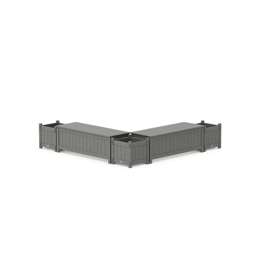 POLYWOOD 48" Vineyard L- Shaped Planter Storage Bench Corner Set — Slate Grey