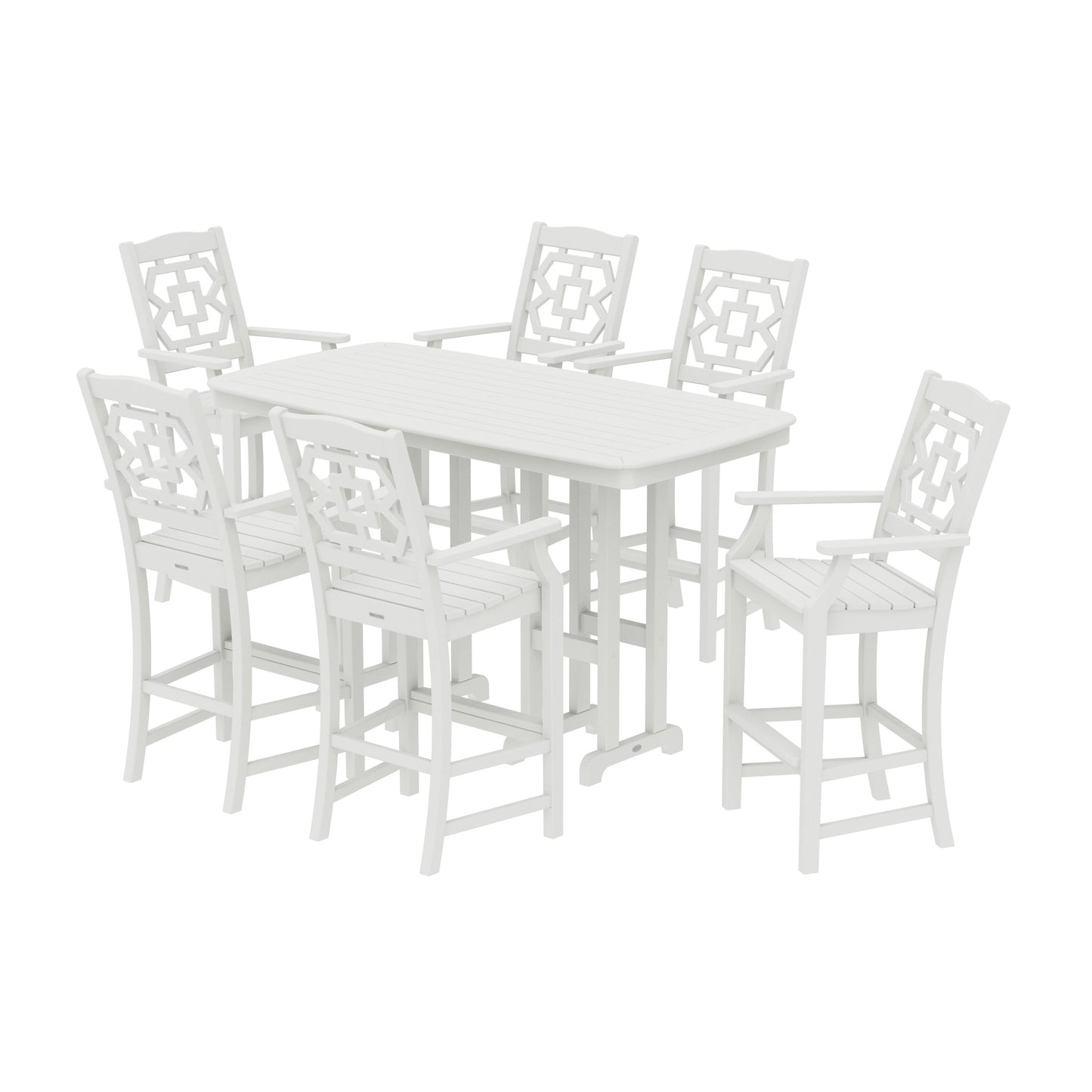 POLYWOOD Chinoiserie Arm Chair 7-Piece Bar Set — Vintage White