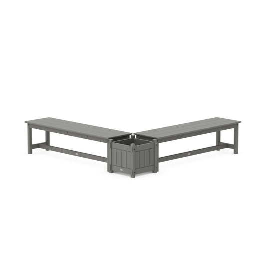 POLYWOOD 60" Vineyard L- Shaped Planter Bench Set — Slate Grey