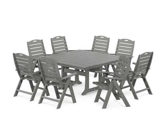 POLYWOOD Nautical Highback 9-Piece Square Farmhouse Dining Set with Trestle Legs — Slate Grey