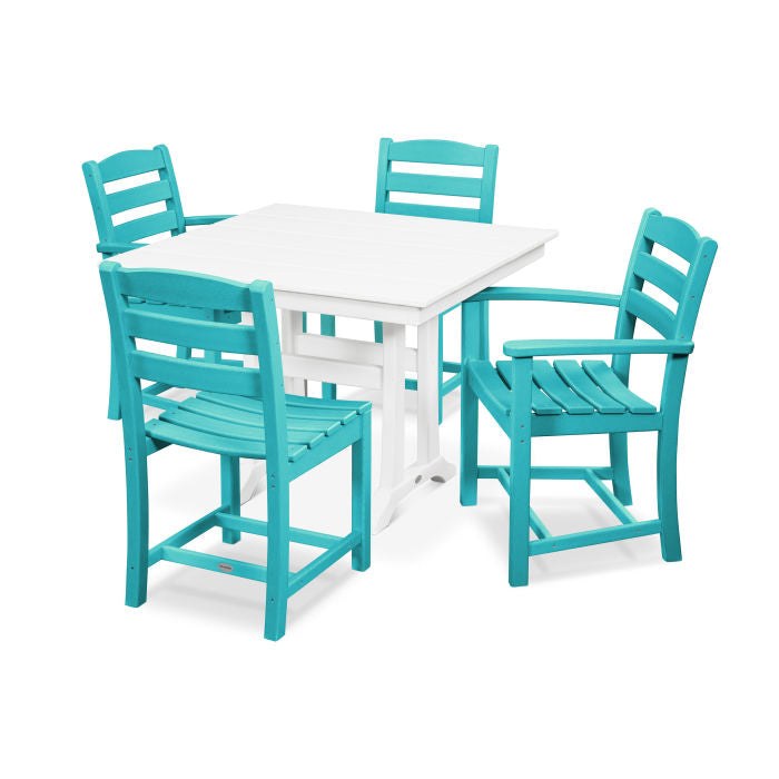 POLYWOOD La Casa Café 5-Piece Farmhouse Dining Set with Trestle Legs/2 Side Chairs + 2 Arm Chairs + Square Dining Table FREE SHIPPING